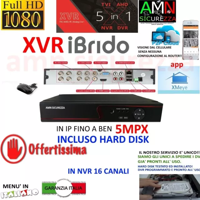 DVR NVR IBRIDO AHD TVI CVI 8 CH CANALI FULL HD IP CLOUD 3G WIFI 5mpx HD 500GB