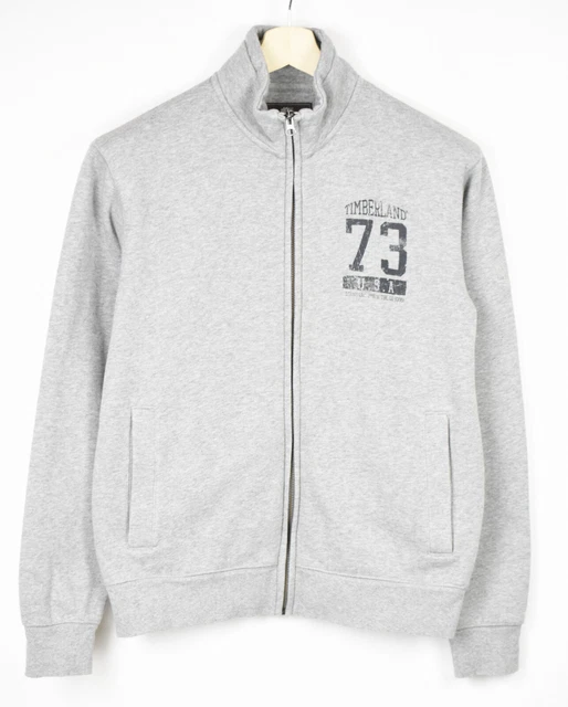 TIMBERLAND Sweatshirt Mens SMALL Full Zip Grey Melange Pockets Logo