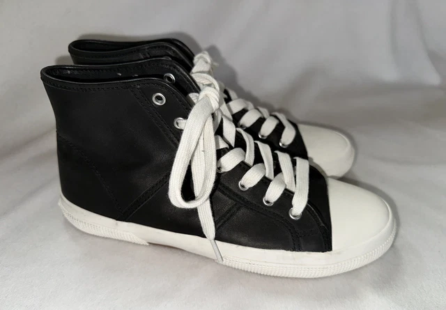 RALPH LAUREN Polo January BLACK LEATHER HIGH TOP SNEAKERS SHOES Womens Sz 8