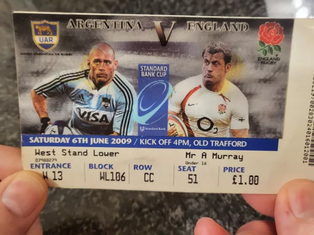 Argentina v England Old Trafford June 2009 very rare Holographic Ticket Stub