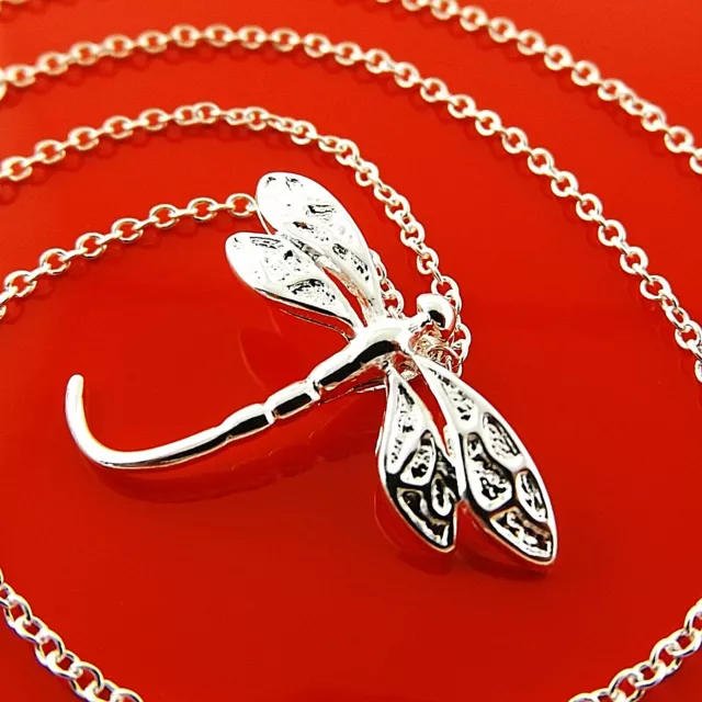 Necklace Chain Real 925 Sterling Silver Filled Ladies Dragon Fly Pendant Design