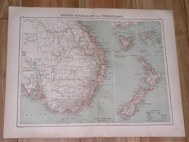 1900 Original Antique Map Of Southeastern Australia Melbourne Sydney New Zealand