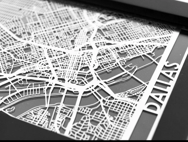 Dallas Texas 5”x7" Framed Stainless Steel Laser Cut Map