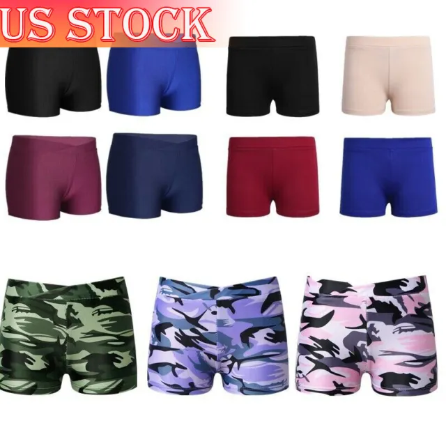 US Girls' Boy Cut Low Rise Gymnastics Dance Shorts Stretch Gym Yoga Booty Shorts