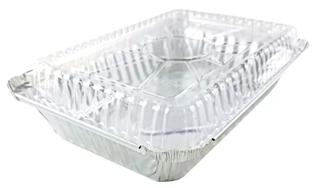 Handi Foil 2 lb. Oblong Aluminum Foil Take-Out-Pan w/Dome Lid - Disposable Tins