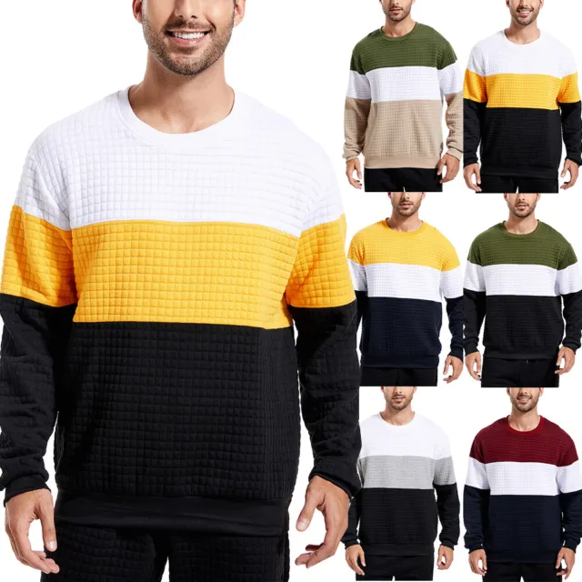 Men Colourblock Pullover Fleece Crew Neck Jumper Long Sleeve Casual Sweatshirt