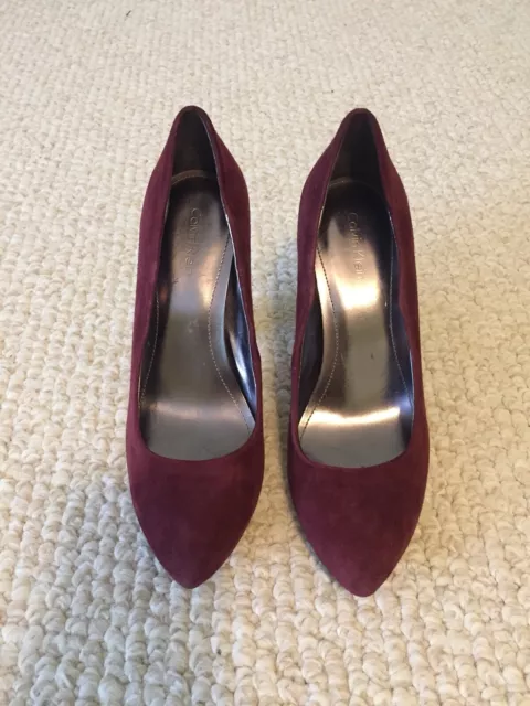 Calvin Klein Suede Burgundy Platform Heels, Size 6