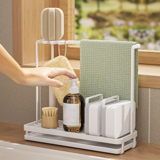 Dishcloth Hanger Dish Soap Dispenser Drain Rack Compact Durable Multipurpose