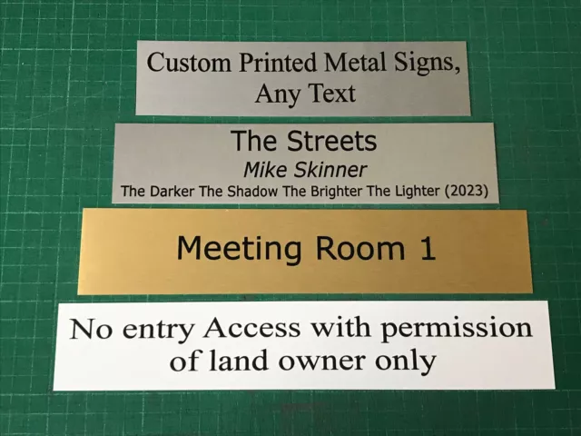 Printed Metal Signs Custom Text Colours Sizes Plaque Door Business Office Wall