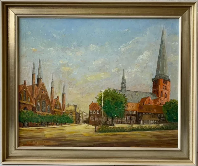 Ölbild Impressionist Stadtansicht von Lübeck 1969 H. Richter