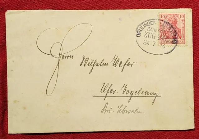 WW1 WWI Imperial German cover envelope letter w stamp 1914 Bahnpost DRULINGEN