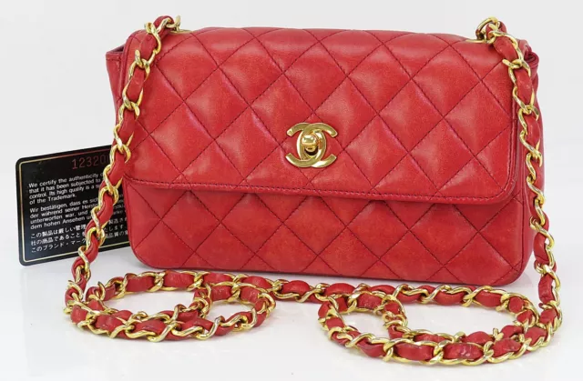 AUTH CHANEL RED Quilted Lambskin Leather Chain Shoulder Flap Bag #49845  $2,655.00 - PicClick