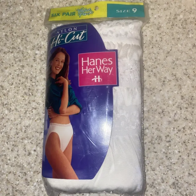 Vtg NIP 3 Prs 1996 Hanes Her Way Hi-Cut Nylon Briefs Panties Lace