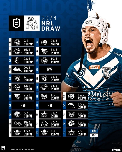 BIG 420MM 2024 DRAW CANTERBURY BULLDOGS match TEAM PLAYER POSTER,NRL