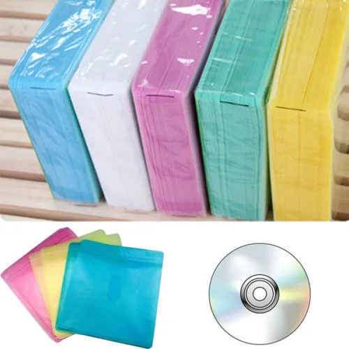 Hot Sale 100Pcs CD DVD Double Sided Cover Storage Case PP Bag Holder_d1