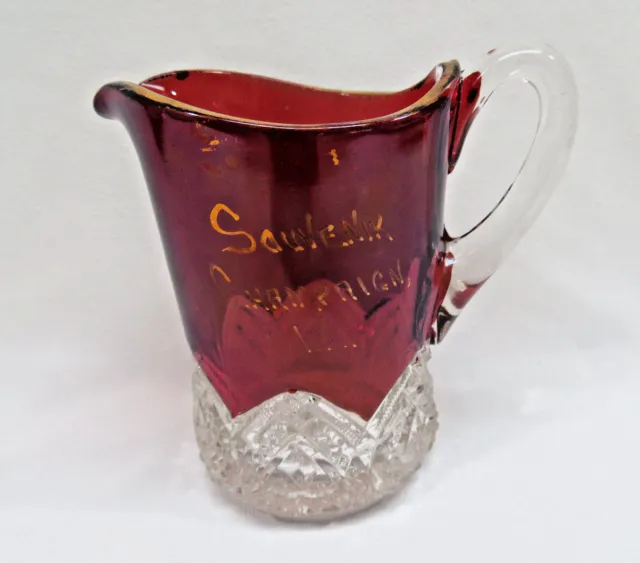 Antique EAPG Ruby Red Flash Glass Creamer Mug / Cup / Champaign, Ill