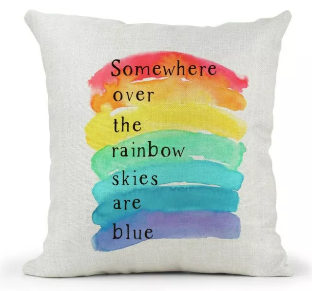 Cream Inspirational Quote Cushion.. Somewhere over the rainbow.. Friend Gift