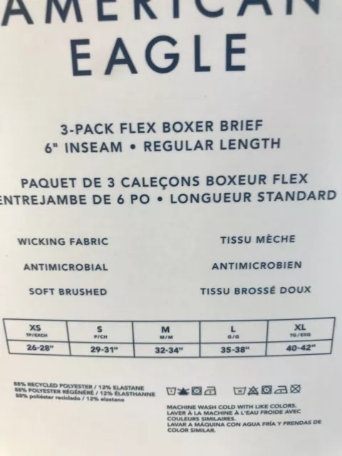 American Eagle  Flex Boxer Brief 3 Pack  Eagle Print 6" Lgth Unders  M, L, Or Xl 3