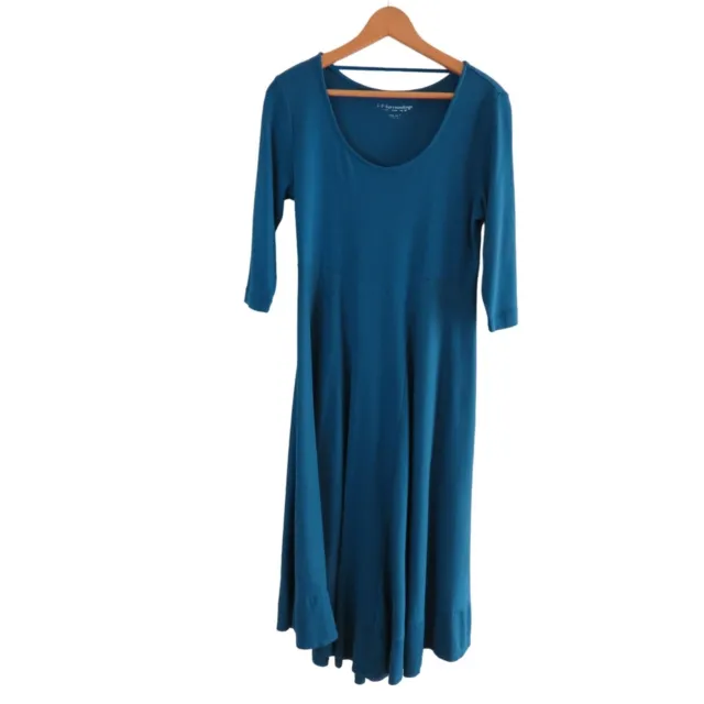 SOFT SURROUNDINGS Women's Teal Blue Jersey Knit Scoop Neck Dress 3/4 Sleeve