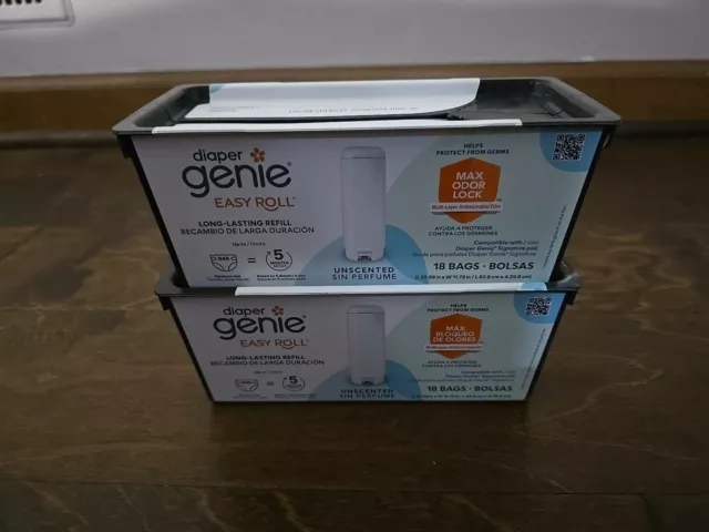 Diaper Genie Easy Roll Refills (2) with 18 Bags EACH (36 Bags Total) - Unscented