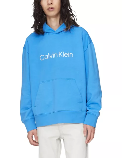 Calvin Klein Men's Standard Logo French Terry Hoodie, Palace Blue, Large, L