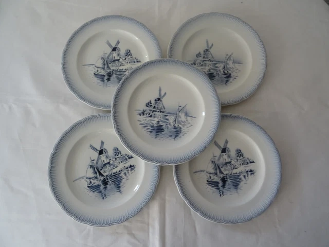 5 ASSIETTES    Saint Amand  471112 bateau bleu mer faience ancienne