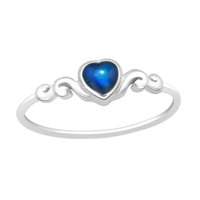 TJS 925 Sterling Silver Mood Ring Size 7 Love Heart Tribal Curls Band Jewellery