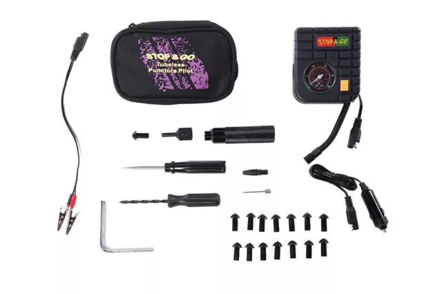 Motorcycle Tubeless Tyre Puncture PILOT Repair Kit - plugger and inflator kit