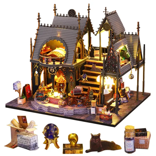 Hágalo usted mismo Casa de Muñecas Miniaturas Kit Muebles Madera 3D Casa Mágica con Luz LED