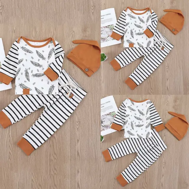 Newborn Baby Boys Trousers Clothes Sets Tops+ Pants+Hat Long Sleeve 3PCS Outfit