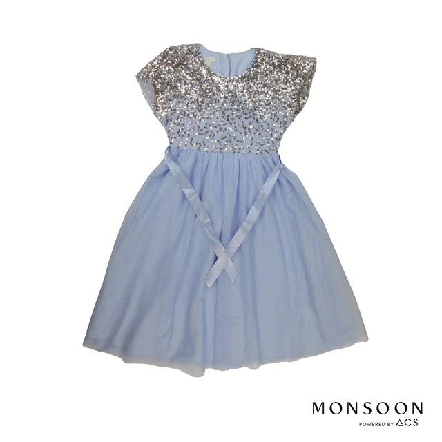 MONSOON GIRLS TRUTH cape sleeve sequin dress blue UK size 7yrs