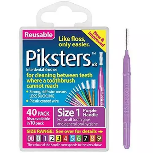 Piksters Interdental Brush - Size 1 Purple 0.45mm - 40 Brushes Per Pack 3