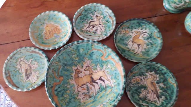 Lot De 6 Assiettes à Canapé Design Santa Barbara Par Judy Buswell, Céramique Multicolore Motifs Fleurs/fruits