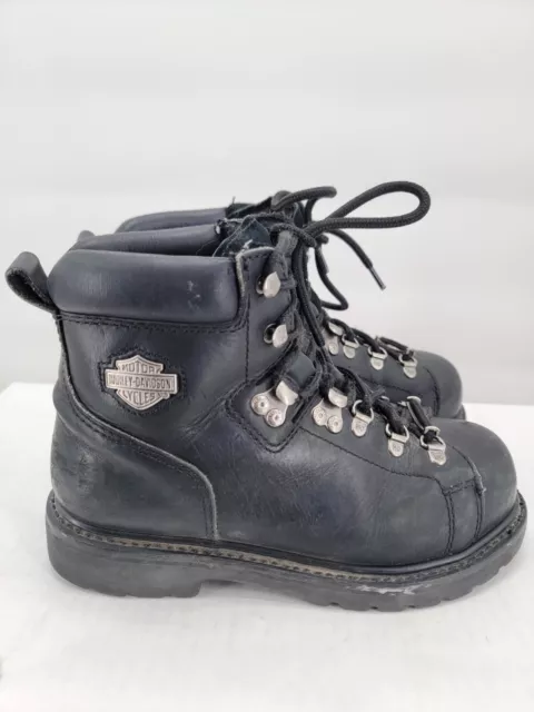 Harley Davidson Black Leather Ankle Boots Womens Sz US 8 81615 EUR 39 Steel Toe