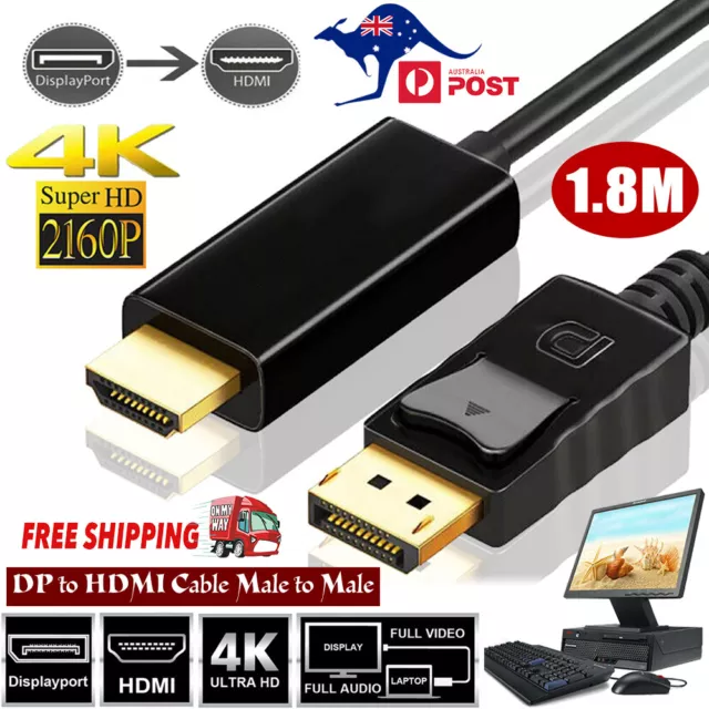1.8M Display Port Displayport DP to HDMI Cable Male to Male Full HD High Speed