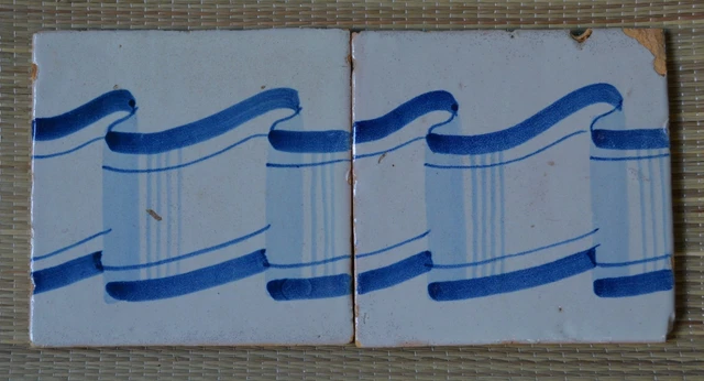2-Tile Set Antique Spanish - Hand Painted - Century Xviii