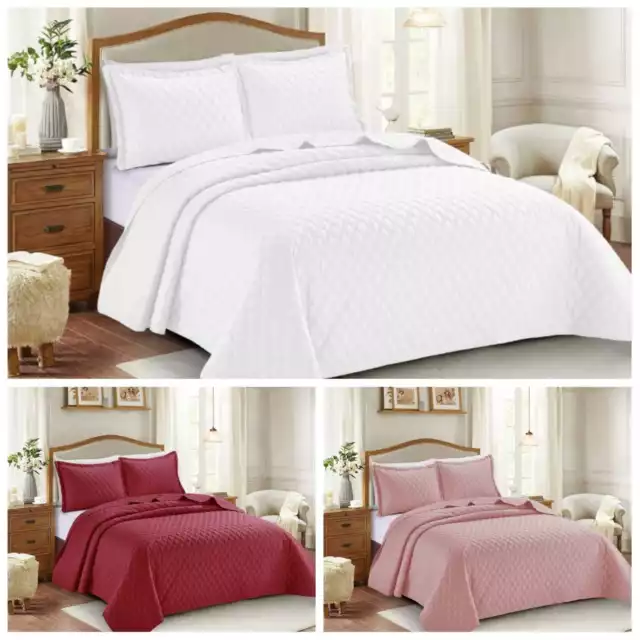 3 Piece Bedspread Bed Throw Bedding Set Single Double King Quilted Throw & Shams