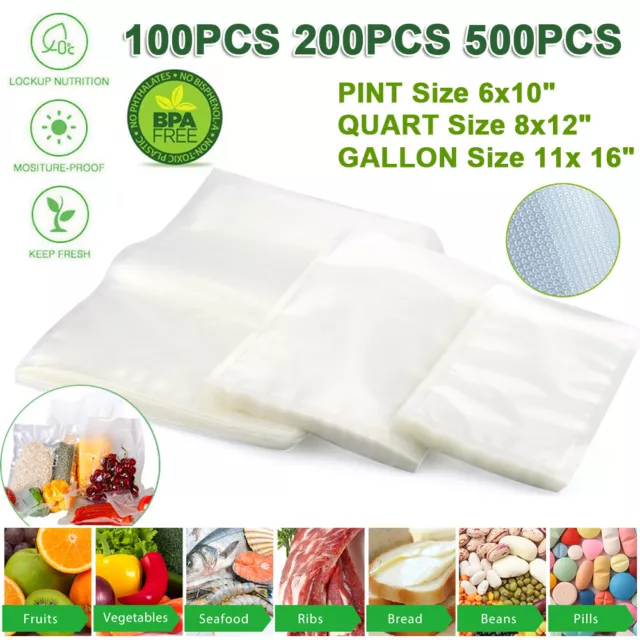 100-500pcs Vacuum Sealer Bags 11x16" 8x12" 6x10" Precut Food Saver Storage 4 Mil