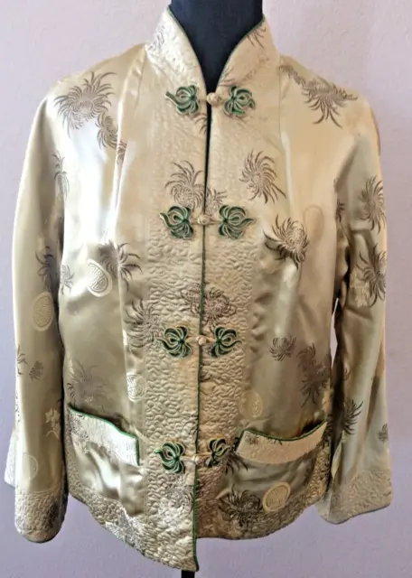 Gold and Green Reversible Women's Size Medium Silk Brocade Chinese Jacket