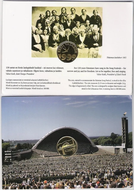 Estonia 1 Kroon 1999 UNC Song Music Festival in commemorative Folder