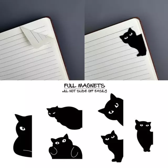 6pcs Black Cat Bookmark for Books Cute Cartoon Magnetic Page Clips Book Mar GX
