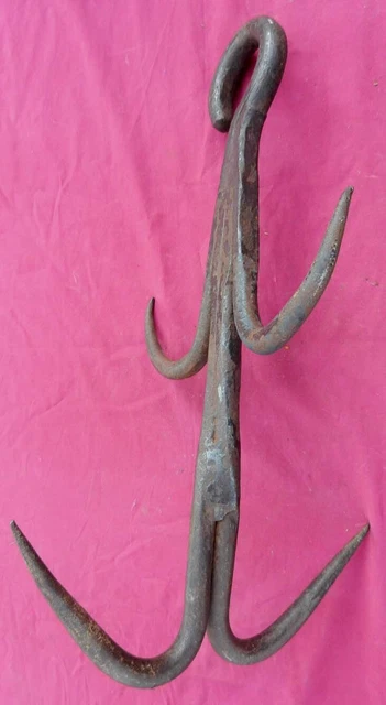 MASSIVE Antique 18th -19th C Blacksmith Made Hand Forged Wrought Iron Multi Hook 3