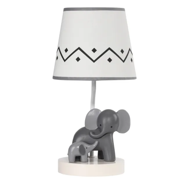 Lambs & Ivy Me & Mama White/Gray Elephant Nursery Lamp with Shade & Bulb