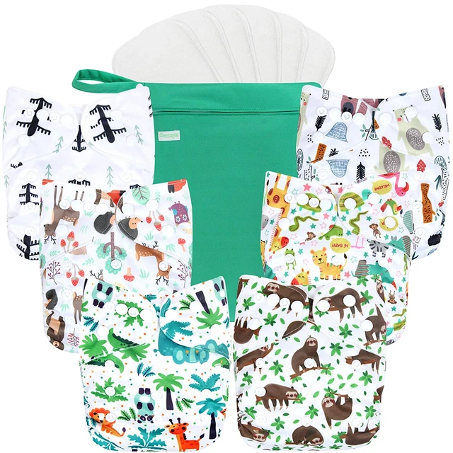 Washable Reusable Baby Cloth Pocket Diapers 6 Pack + 6 Bamboo Inserts (