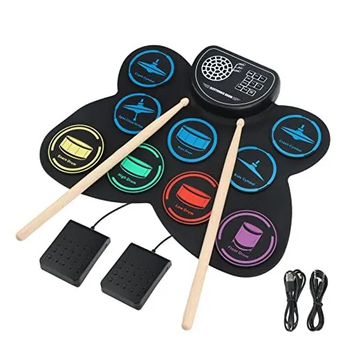 Electronic Drum Set, 9 Drum Practice Pad with Headphone Jack, Roll-up Drum Pa...