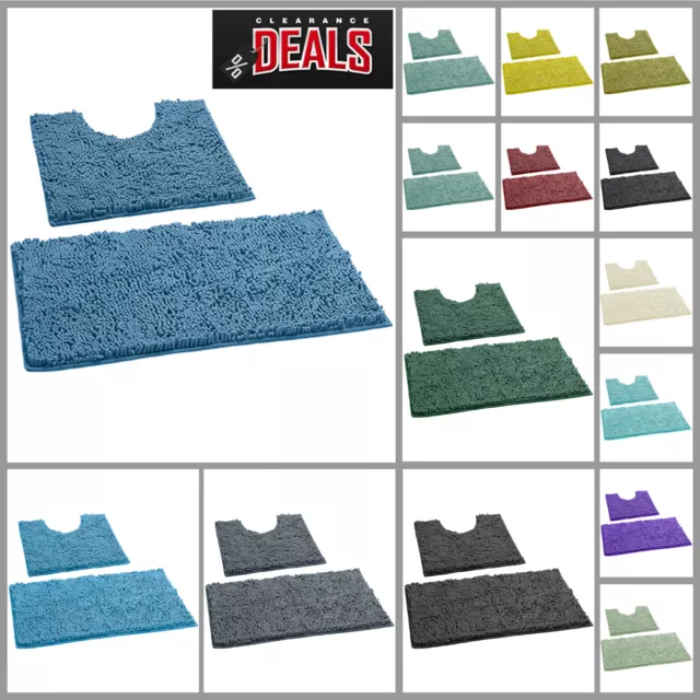 2 Piece Memory Loop Bath Mat Non Slip Shaggy Toilet Bathroom Rugs Pedestal Set