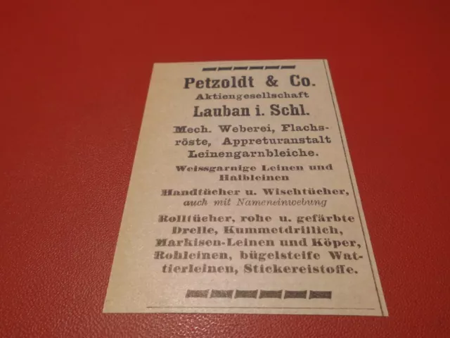 Petzoldt & Co. AG Lauban Schlesien Mech. Weberei Flachsröste..:Werbeanzeige 1929