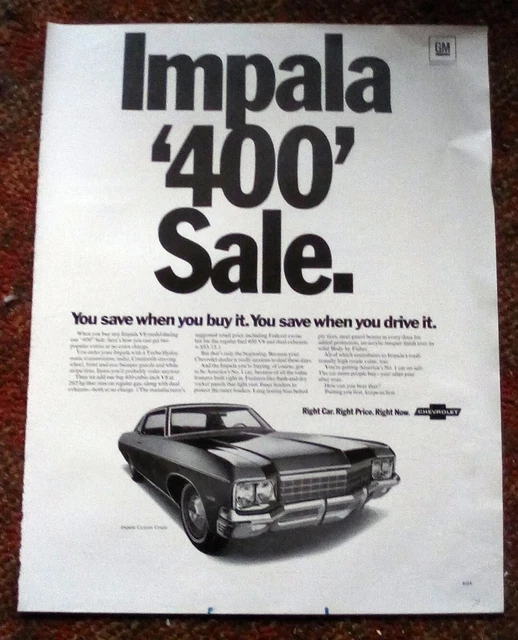1971 CHEVY IMPALA CUSTOM COUPE PRINT AD 10.5 x 13.25
