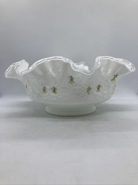 Fenton Silvercrest Ruffled Glass Bowl Signed J Stevens Hand Painted Vintage