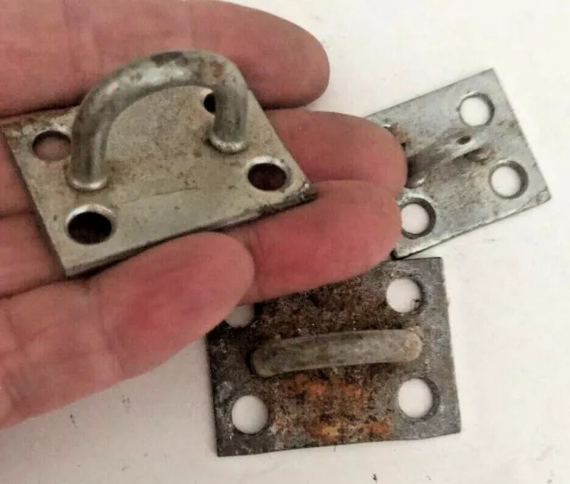 LOT of 3 Vtg Metal SQ PAD EYE PLATES Chain Ring Loops GATE Tie Down Salvage HDW
